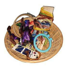 Vintage Embroidery Assorted Colors Floss Bundle With Hoop, Organizer And Basket